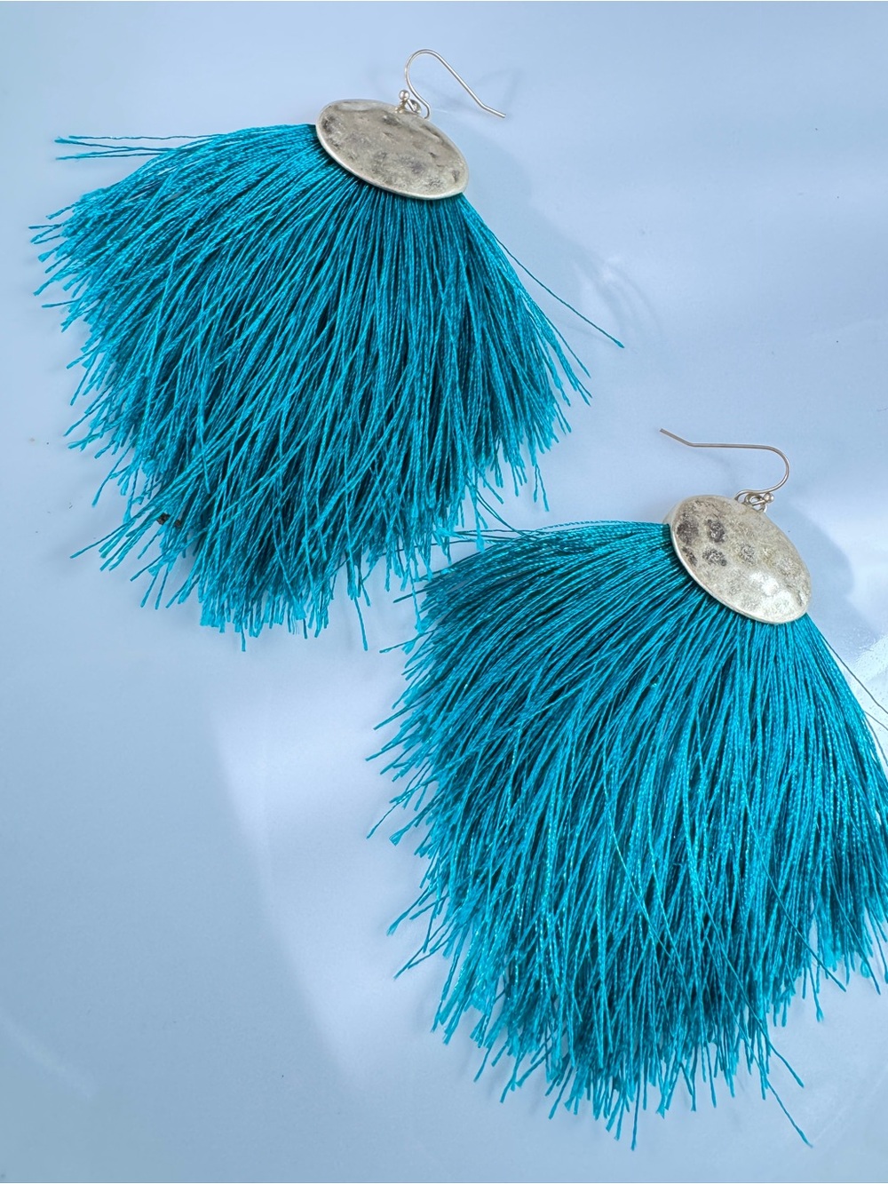 Boho Silky Fan  Drop Earrings with Hammered Gold Accent